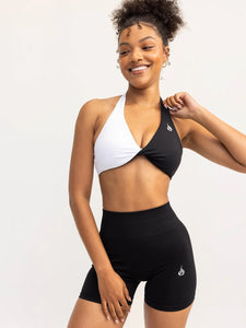 Duo Halter Twist Sports Bra - White/Black - S