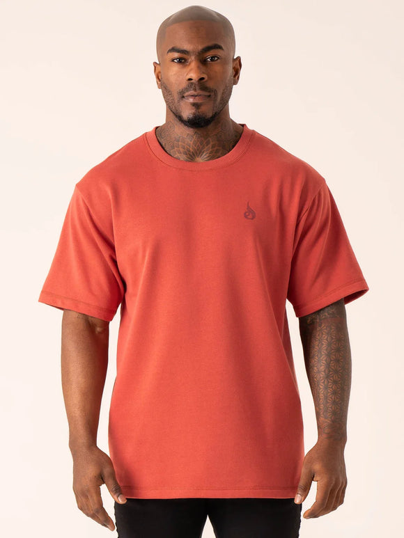 Throwback Oversized Fleece T- Shirt - Dusty Red - M