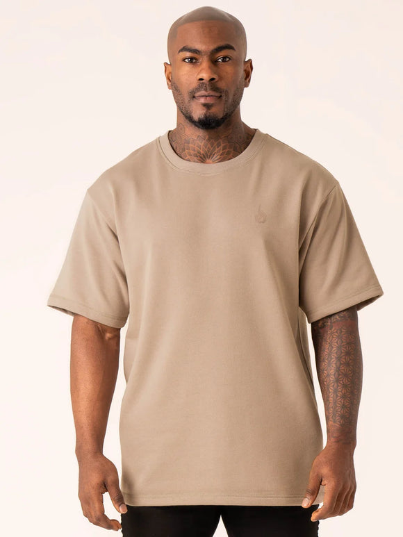 Throwback Oversized Fleece T- Shirt - Sand - S